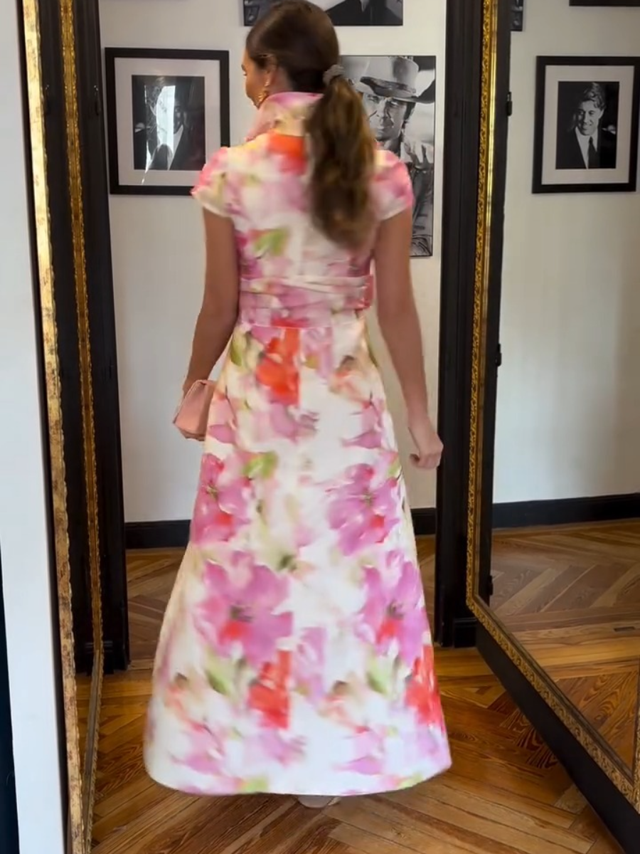 Royal Flower Buttoned Maxi Dress