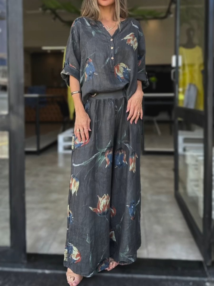 Long-sleeved Floral Loose Fashionable Casual Two-piece Set