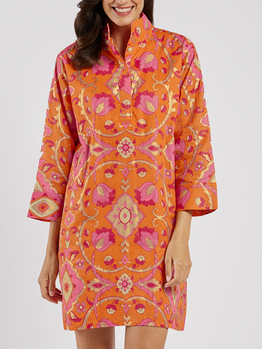 Helen Dress Cotton Voile - Gilded Garden Mandarin Gold