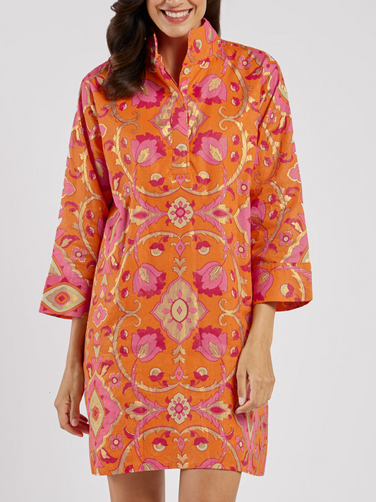 Helen Dress Cotton Voile - Gilded Garden Mandarin Gold