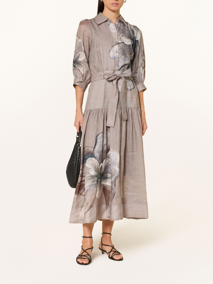 CARLITAN Linen Shirt Dress With 3/4 Sleeves