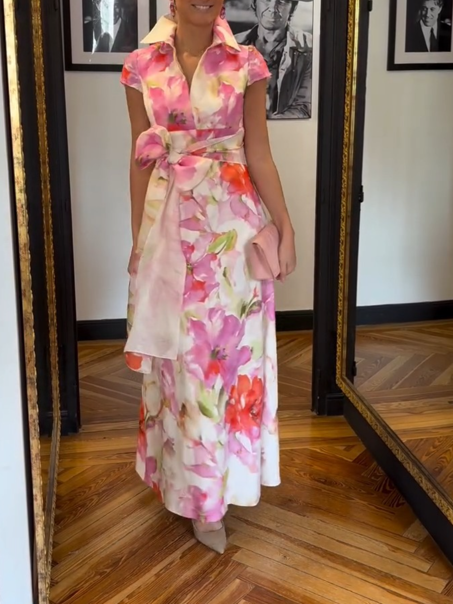 Royal Flower Buttoned Maxi Dress