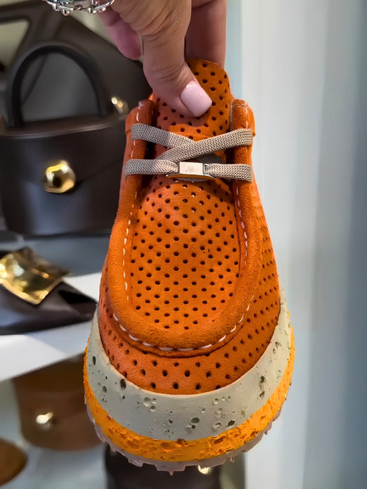 Unisex Orange Shoes with Ventilation Holes