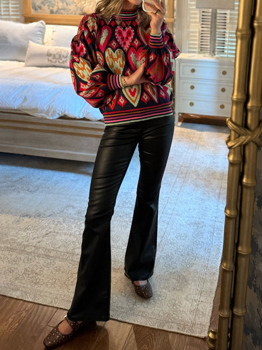 Heart Details Mock Neck Long Sleeve Sweater