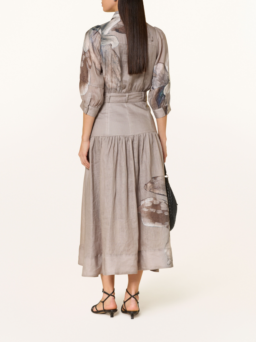 CARLITAN Linen Shirt Dress With 3/4 Sleeves