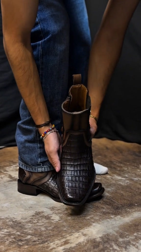Black Lettering Crocodile Leather Boots