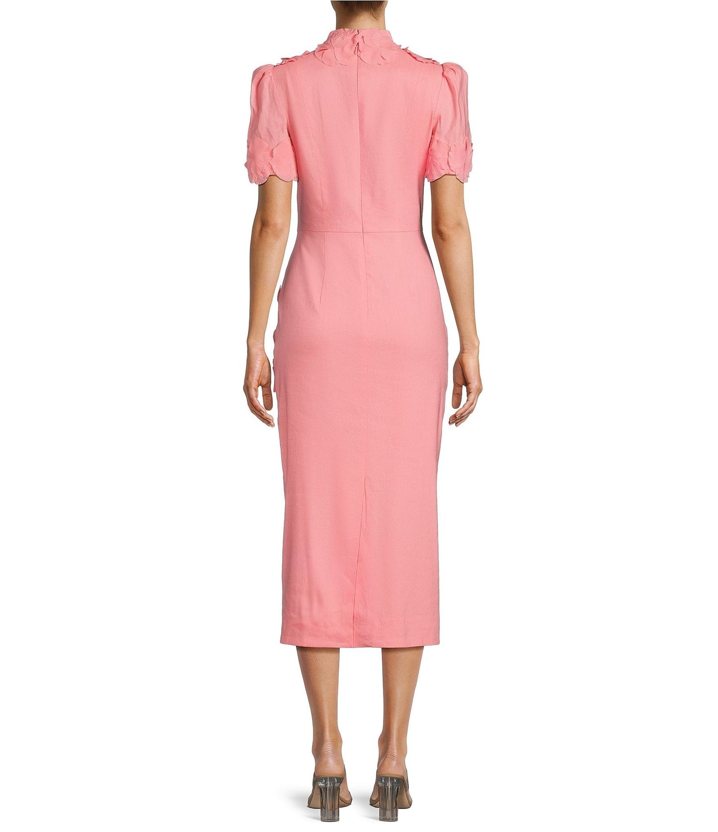 Willow Floral Applique Short Sleeve Mock Neck Midi Dress