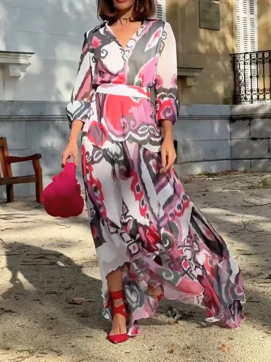 New Printed V-Neck Maxi Dress