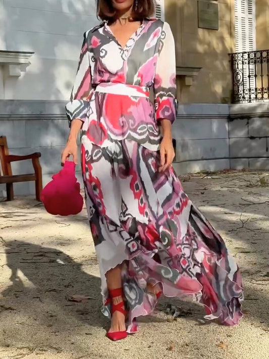 New Printed V-Neck Maxi Dress