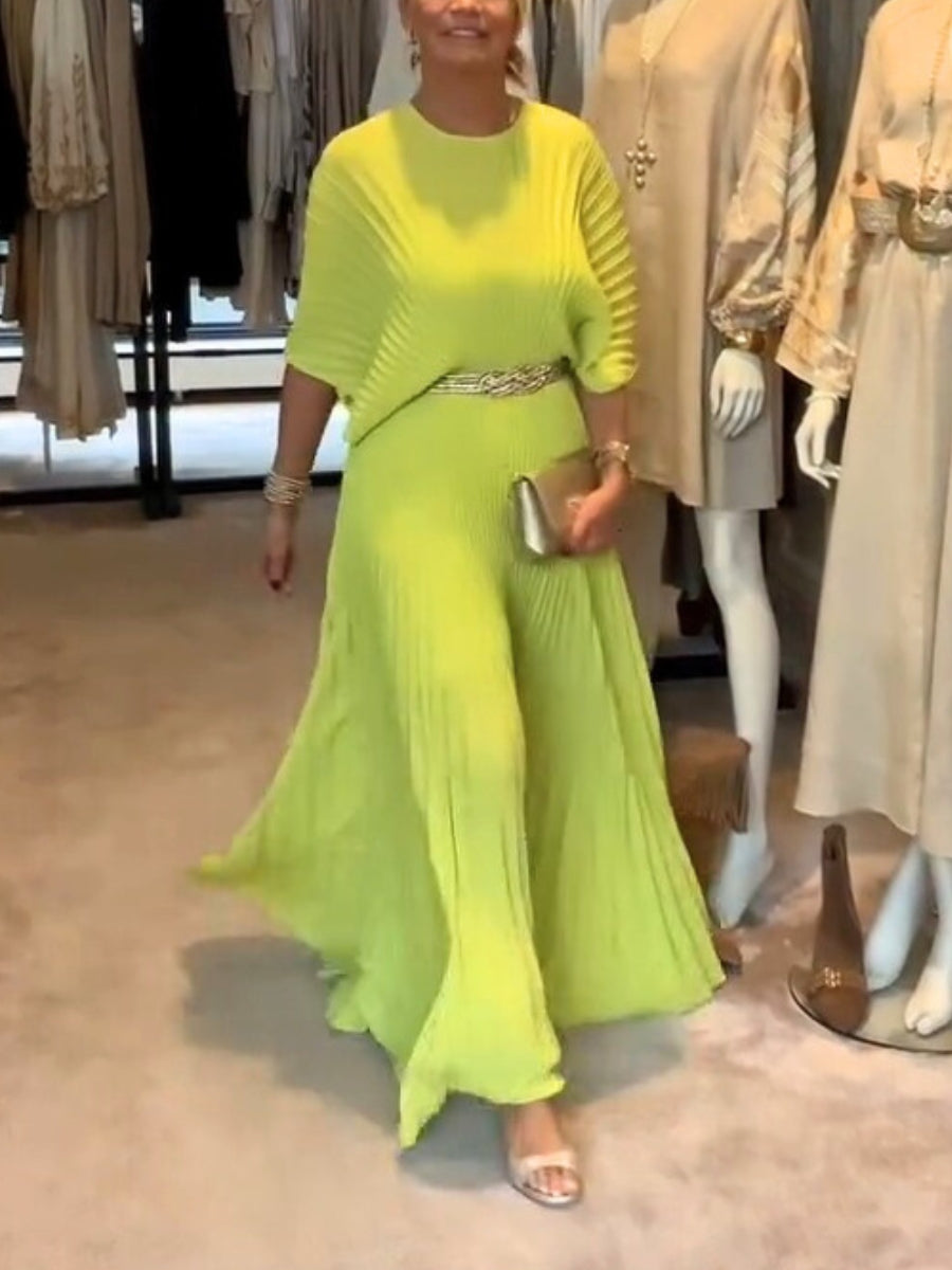 Women's Round Neck Pleated Dress