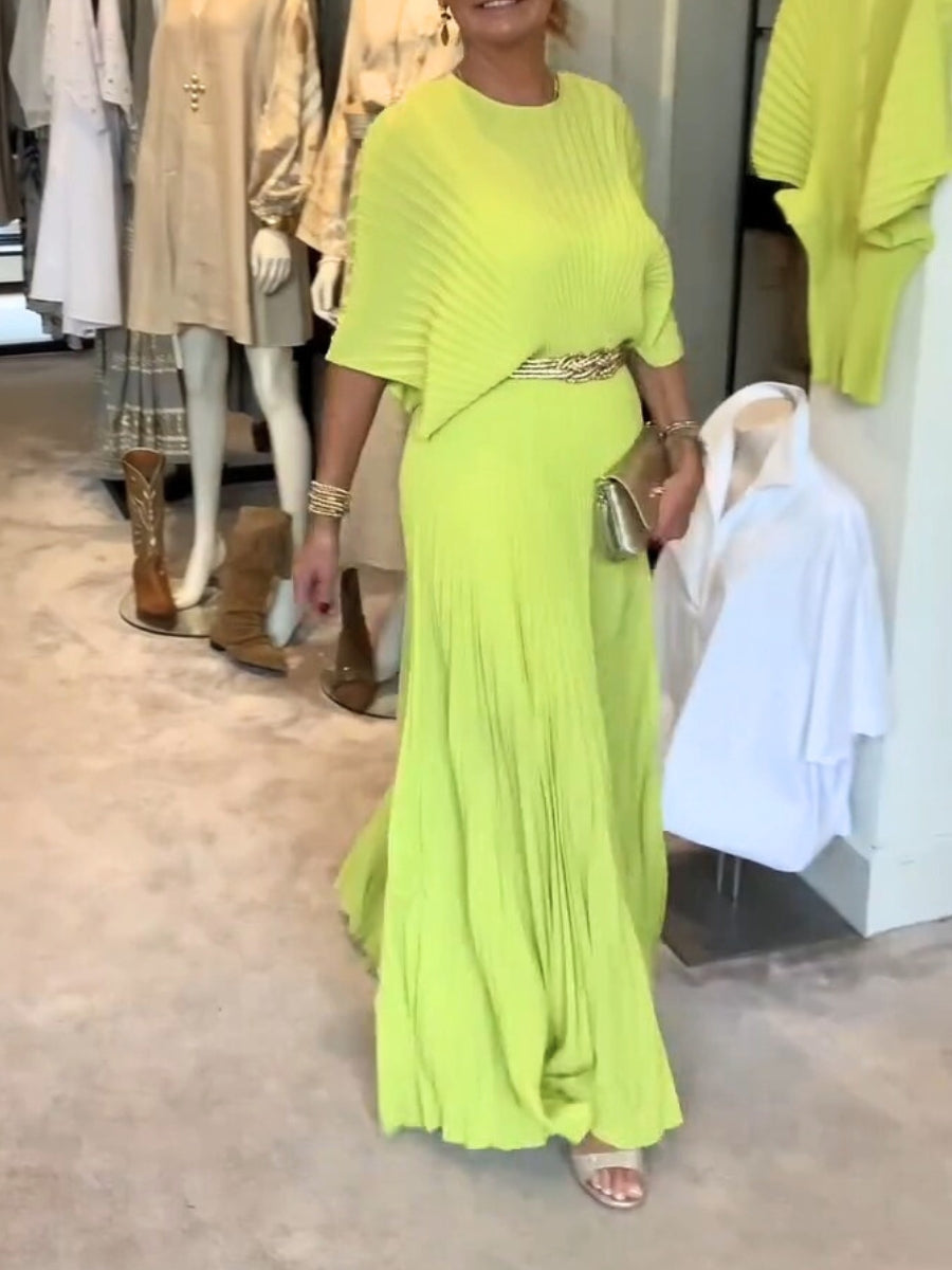 Women's Round Neck Pleated Dress