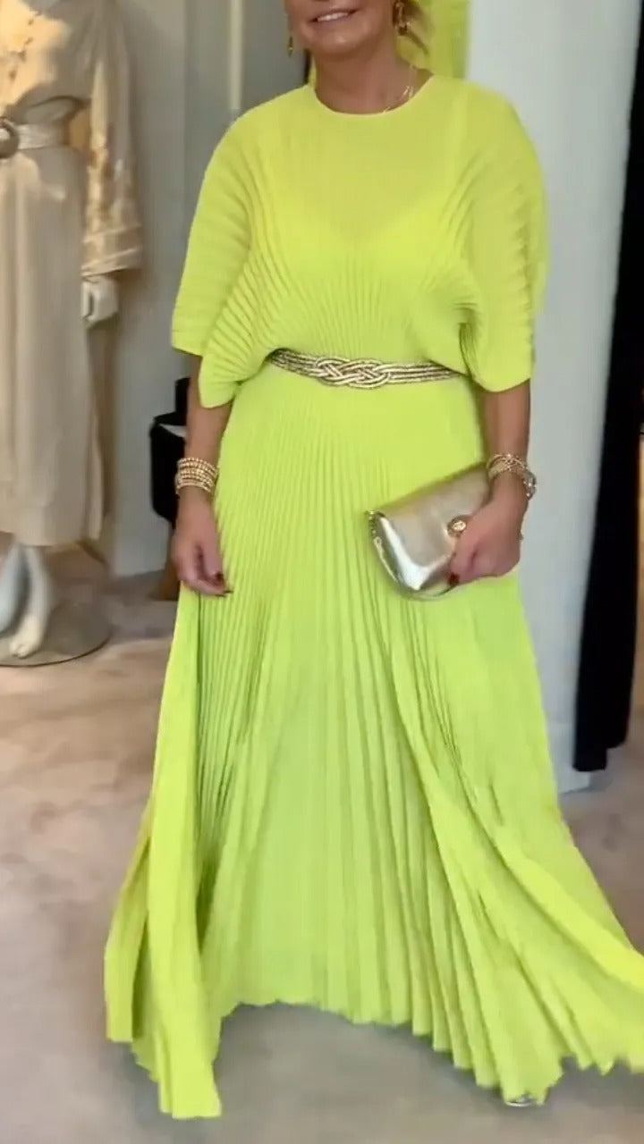 Women's Round Neck Pleated Dress