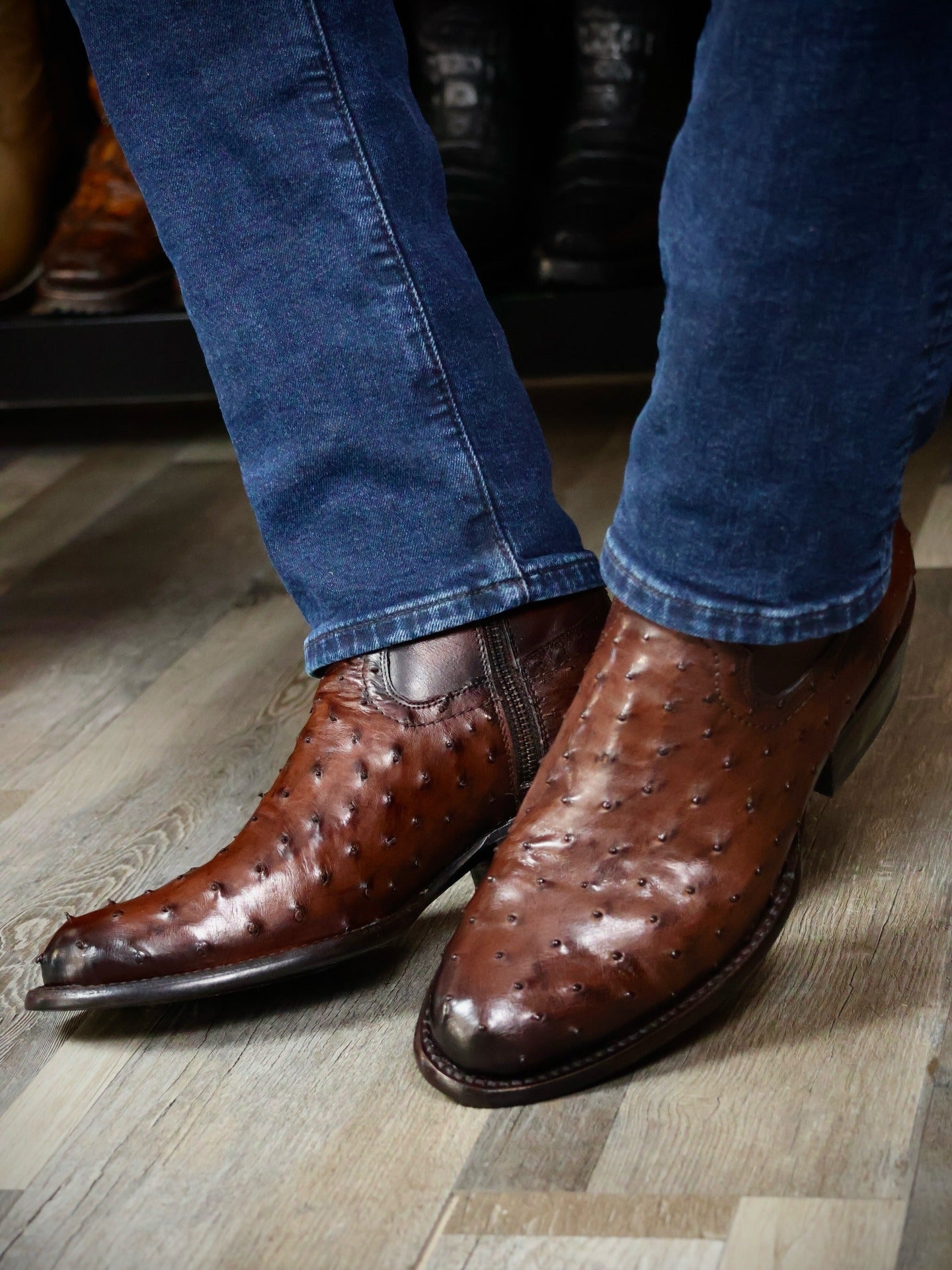 Brown Ostrich Boots Oval