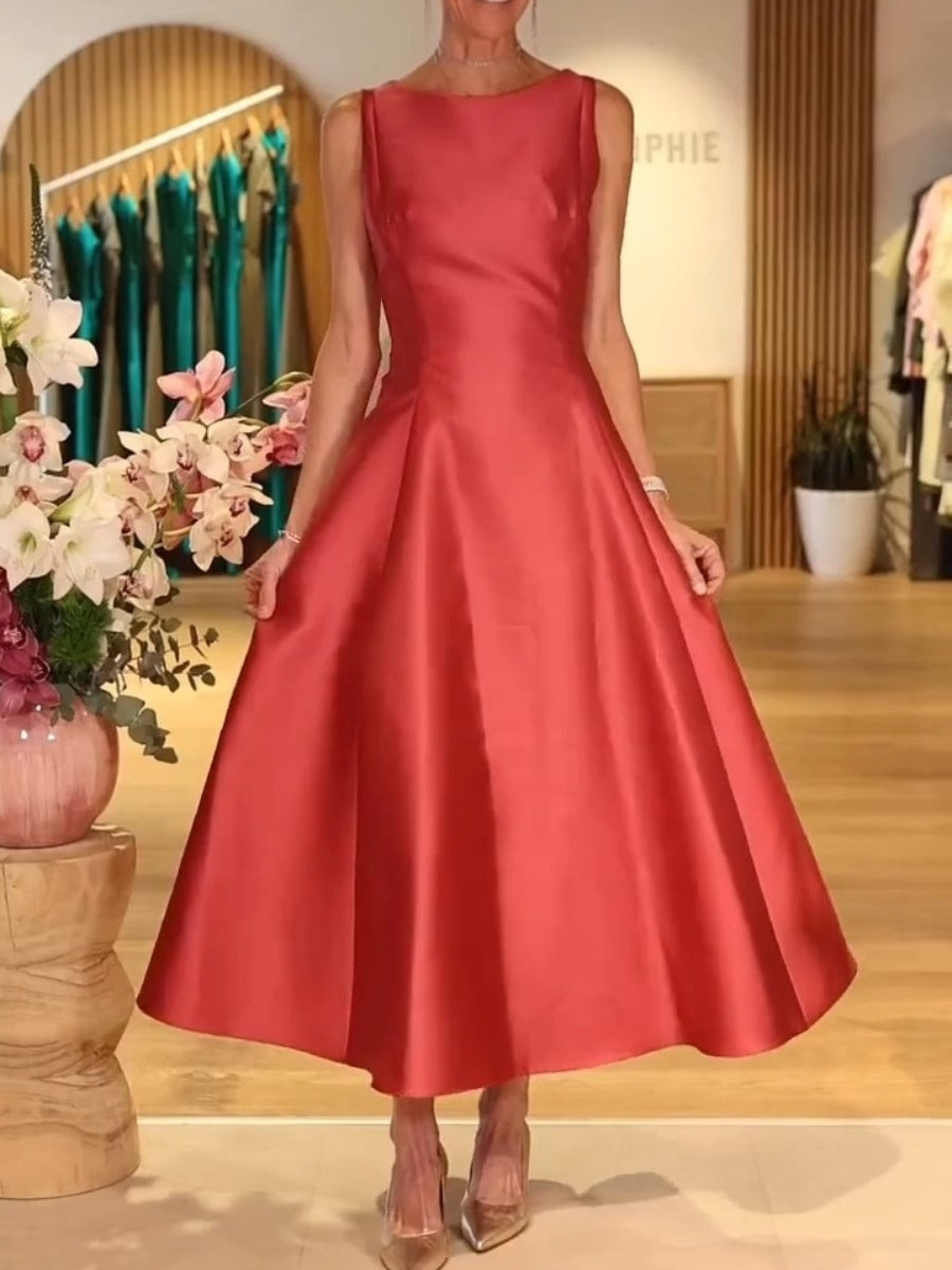 Scarlet Waltz Sleeveless Fitted Waist Satin Midi Dress