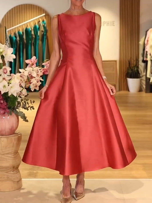Scarlet Waltz Sleeveless Fitted Waist Satin Midi Dress