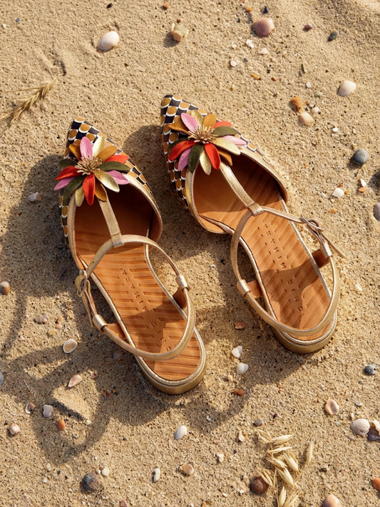 Women's Leather Sandals Gold