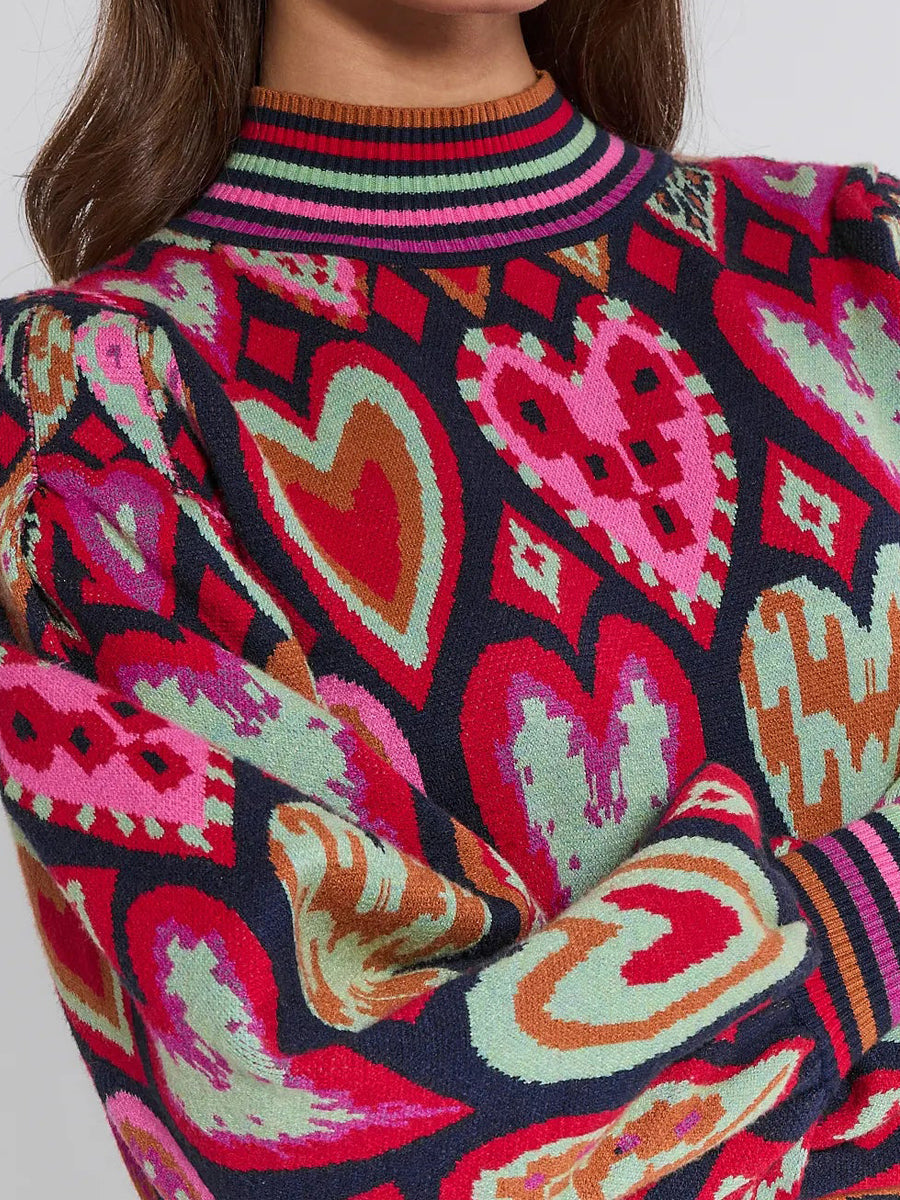 Heart Details Mock Neck Long Sleeve Sweater