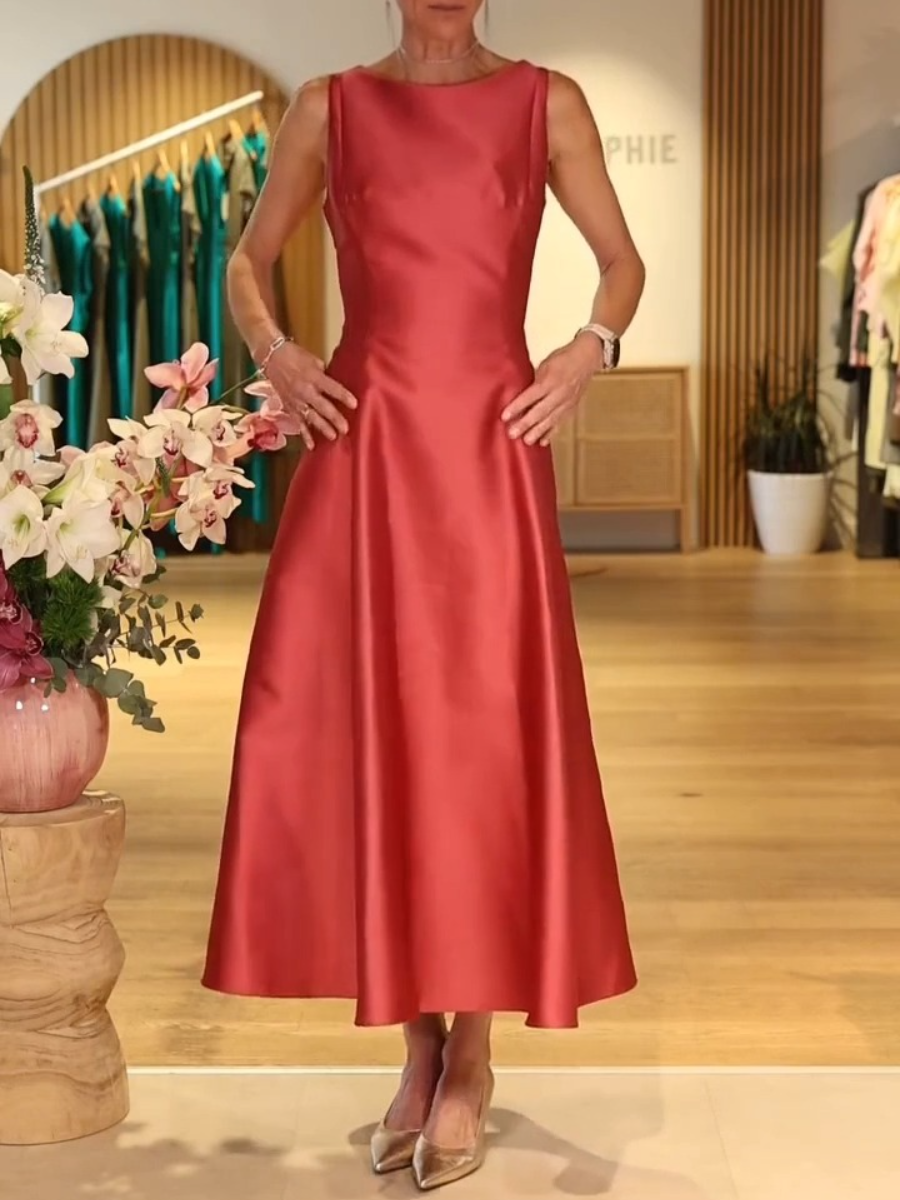 Scarlet Waltz Sleeveless Fitted Waist Satin Midi Dress