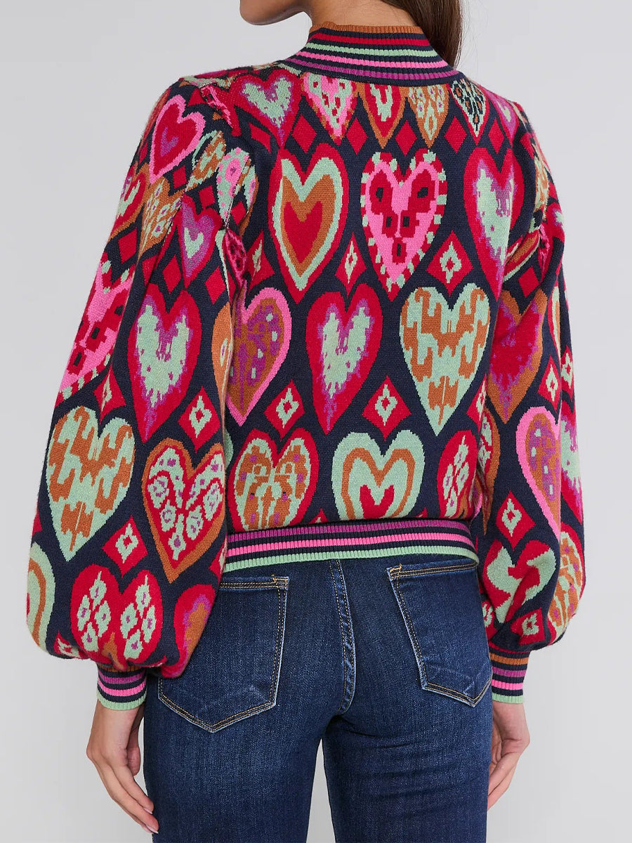 Heart Details Mock Neck Long Sleeve Sweater