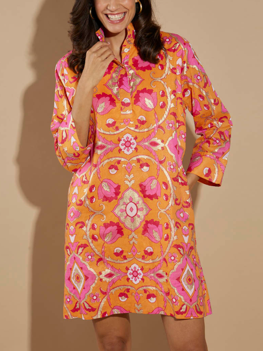 Helen Dress Cotton Voile - Gilded Garden Mandarin Gold