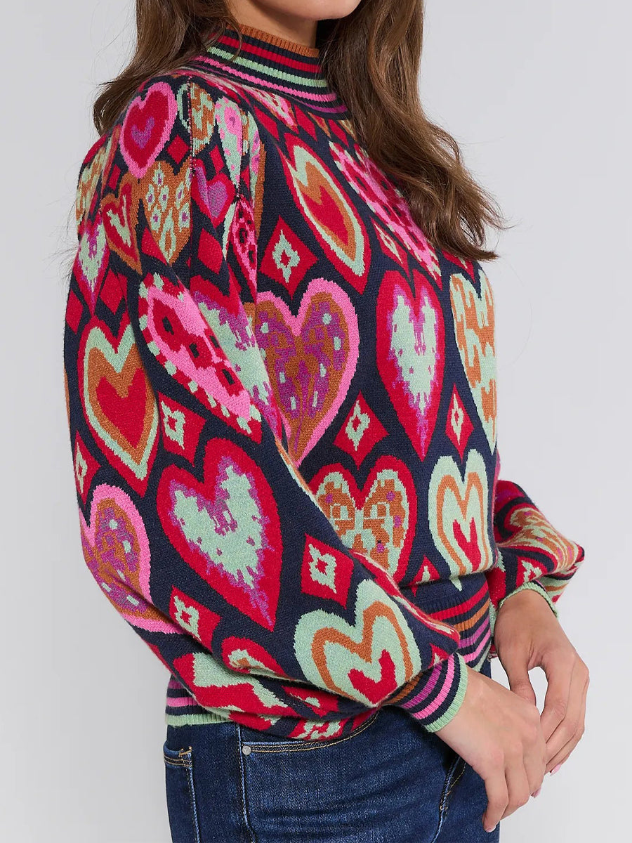 Heart Details Mock Neck Long Sleeve Sweater