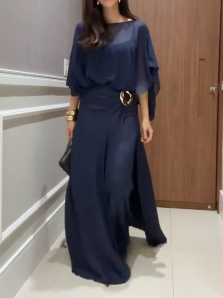 Navy Blue Skirt-pants And Laura Top (consisting Of A Tank Top And A Cape)