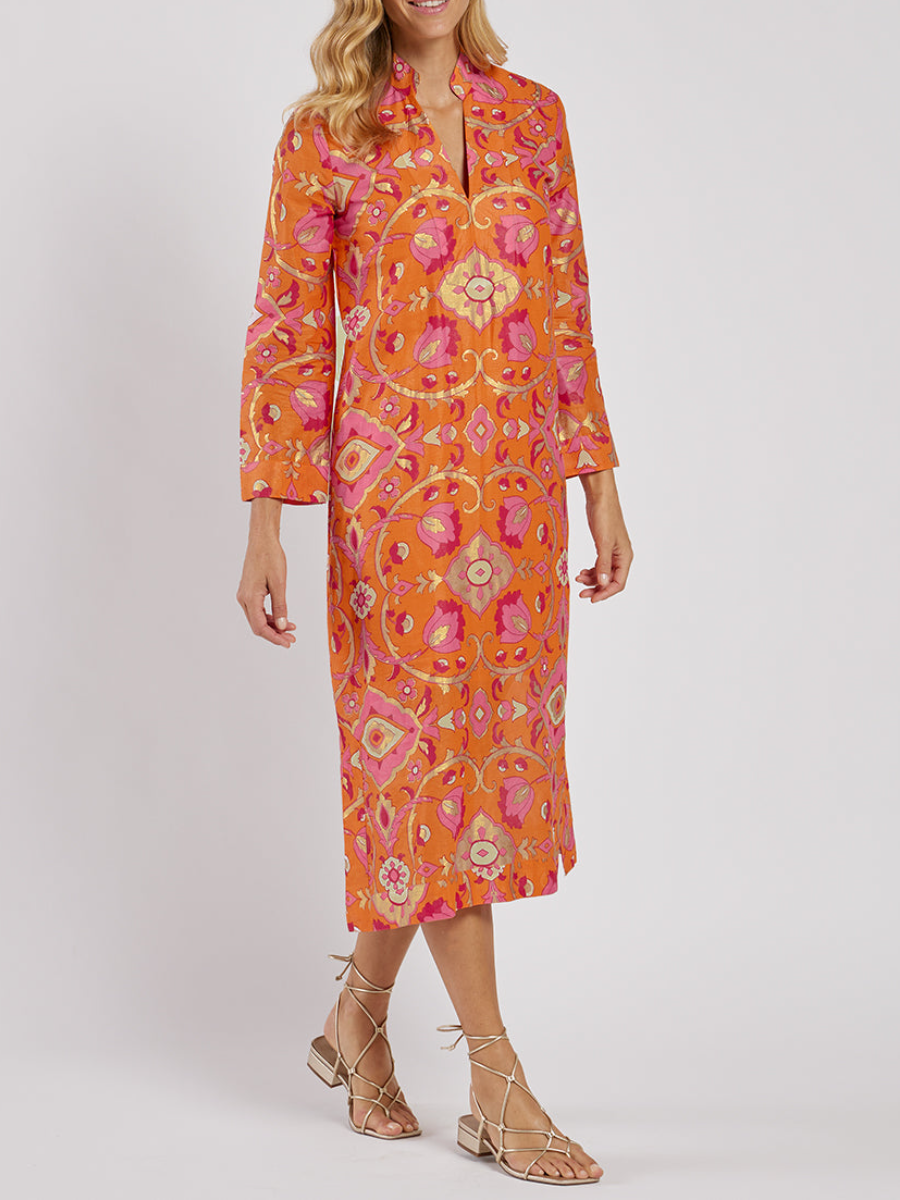 Helen Dress Cotton Voile - Gilded Garden Mandarin Gold