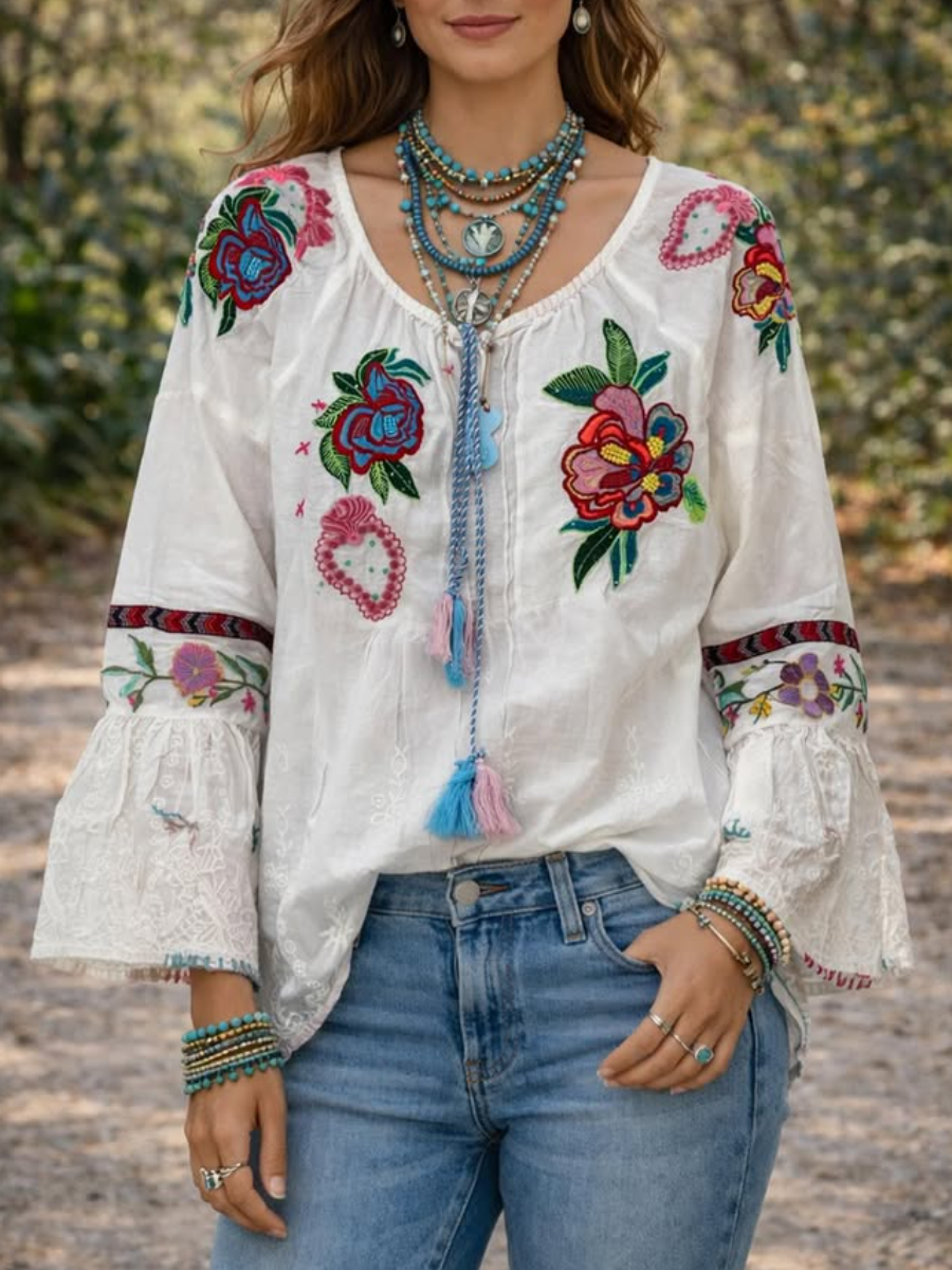 Floral Embroidered Cotton Shirt