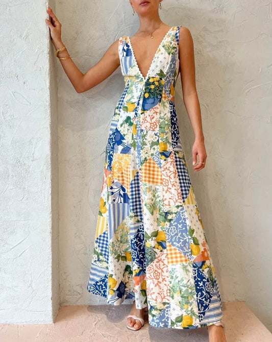 Lemon Patchwork Wavy Dress