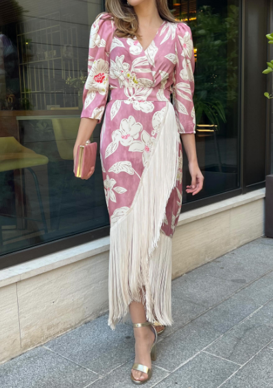 Classy Floral Tassel Occasion Dress