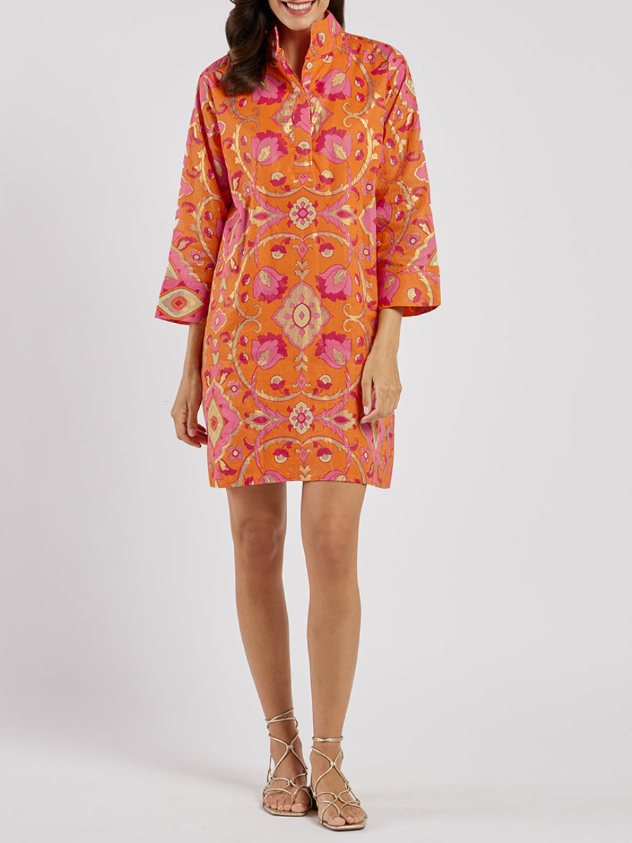 Helen Dress Cotton Voile - Gilded Garden Mandarin Gold