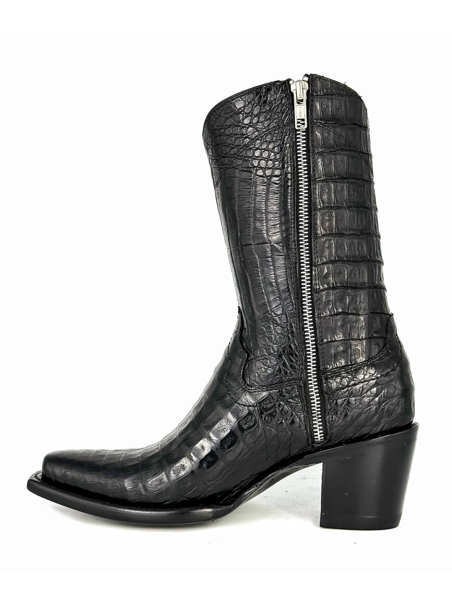 Women's Red Black Full Crocodile Cowboy Boots