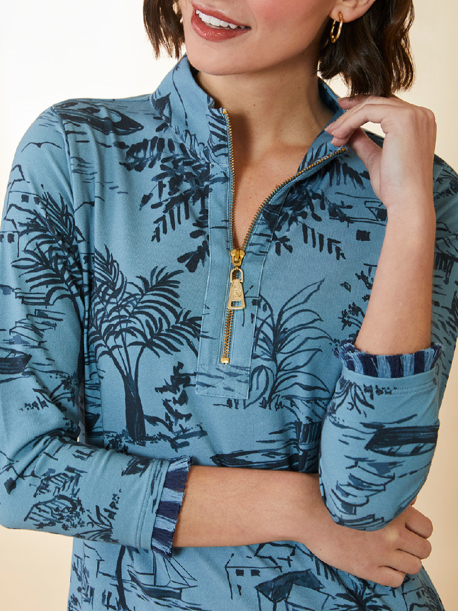 Nora Half-Zip Fringe Dress Clara Seascape Bluestone