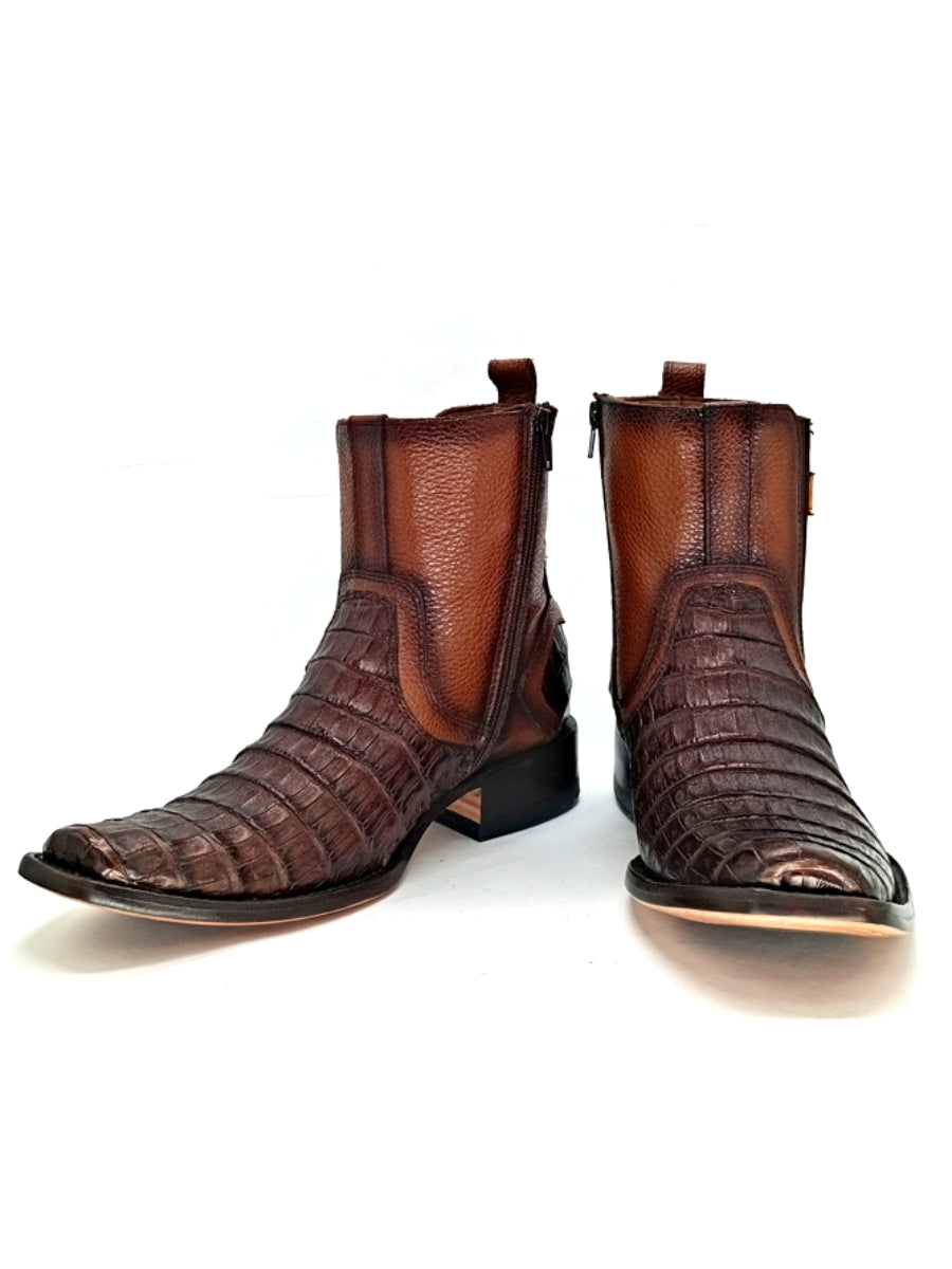 Black Lettering Crocodile Leather Boots