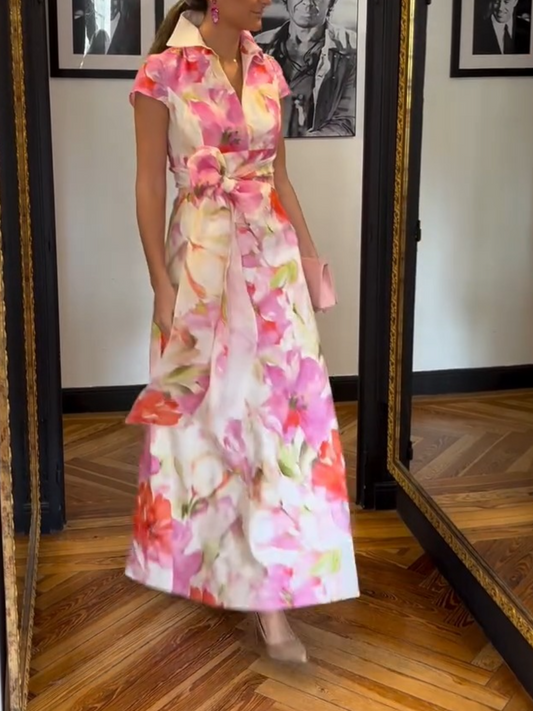 Royal Flower Buttoned Maxi Dress