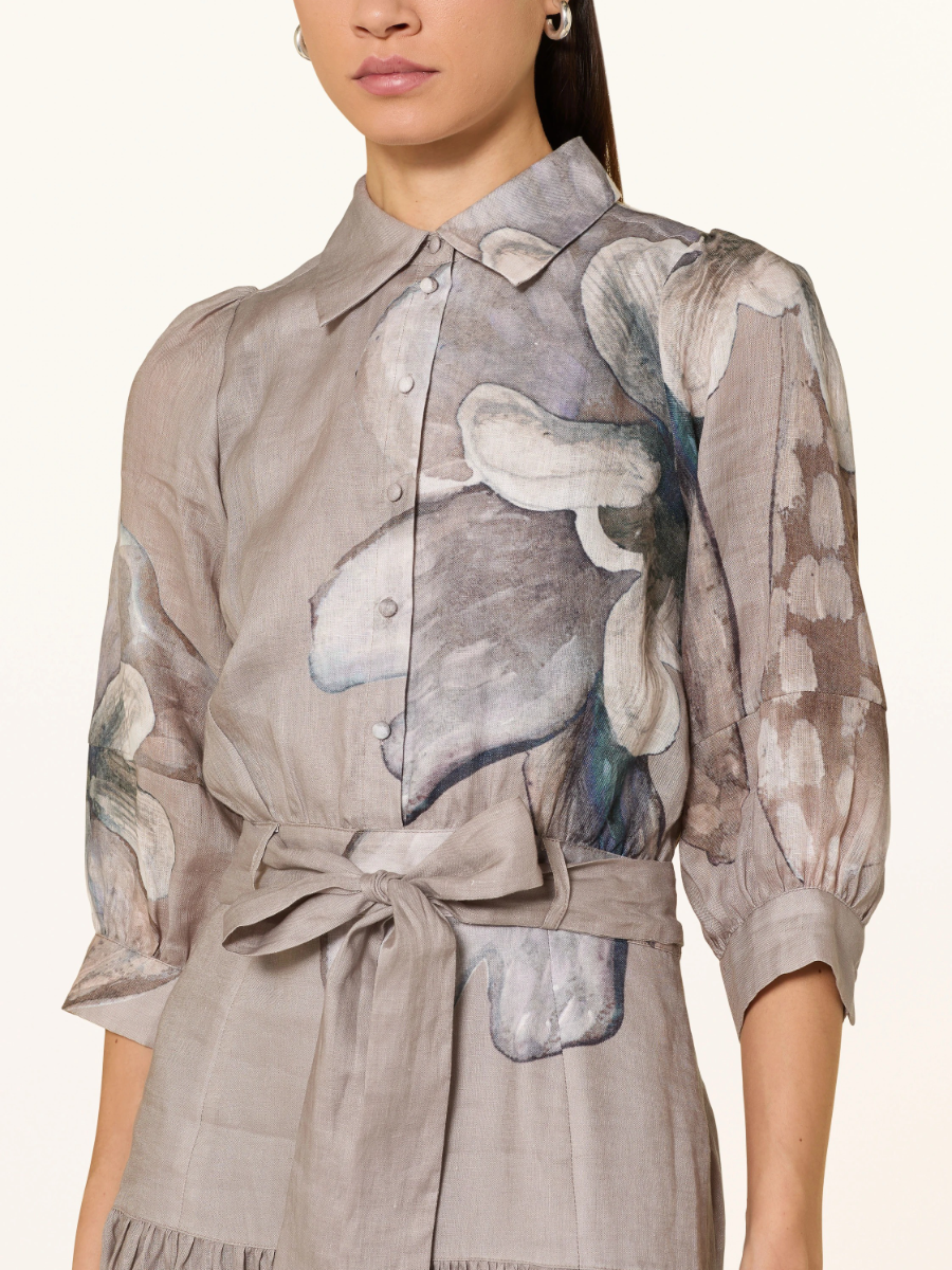 CARLITAN Linen Shirt Dress With 3/4 Sleeves