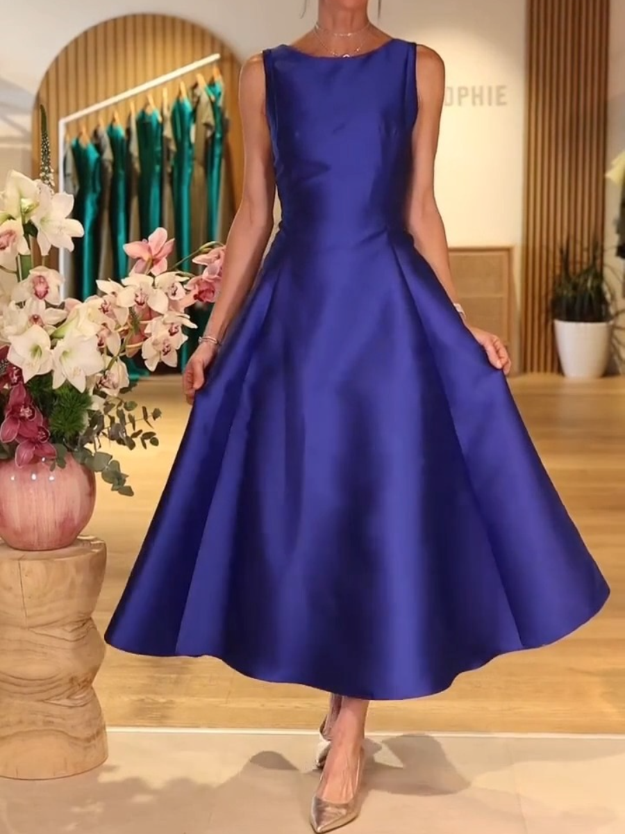 Scarlet Waltz Sleeveless Fitted Waist Satin Midi Dress