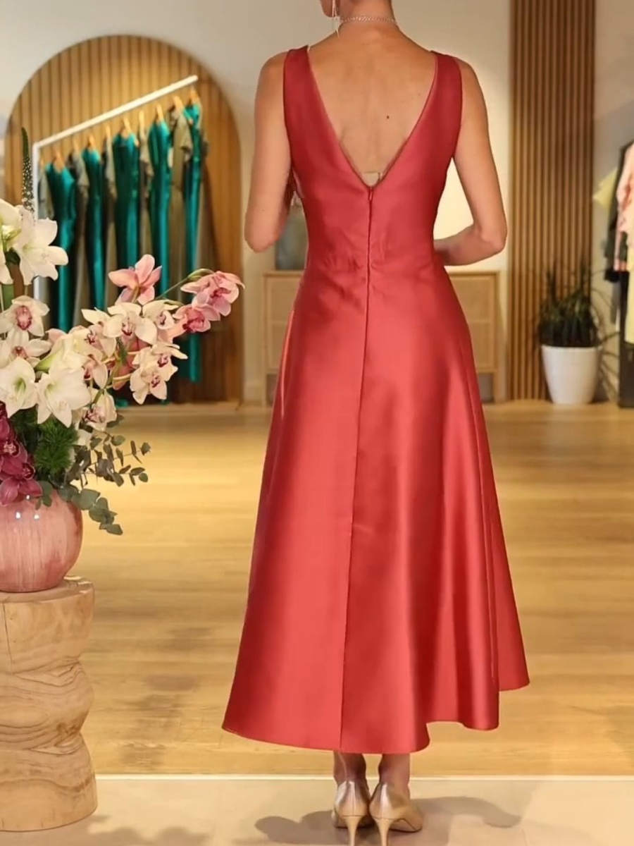 Scarlet Waltz Sleeveless Fitted Waist Satin Midi Dress