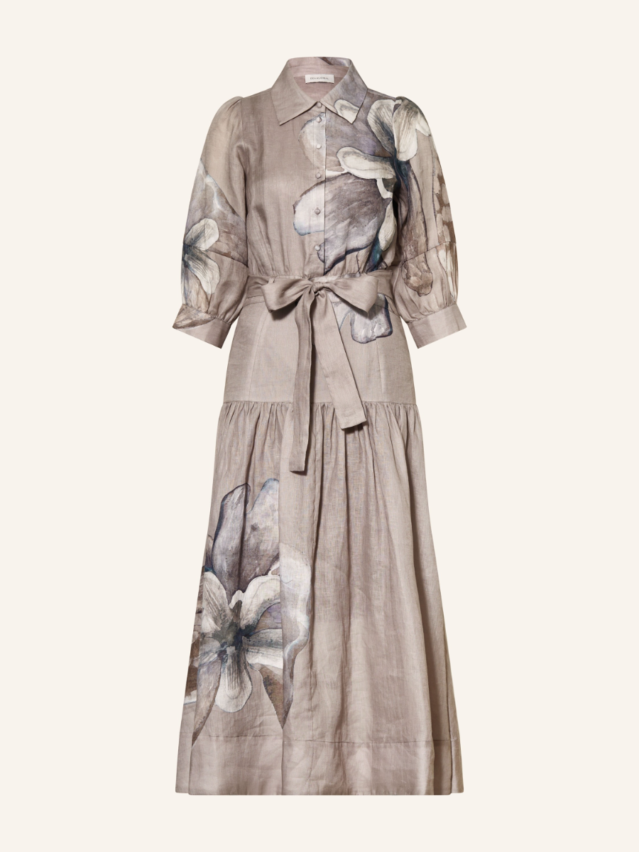 CARLITAN Linen Shirt Dress With 3/4 Sleeves