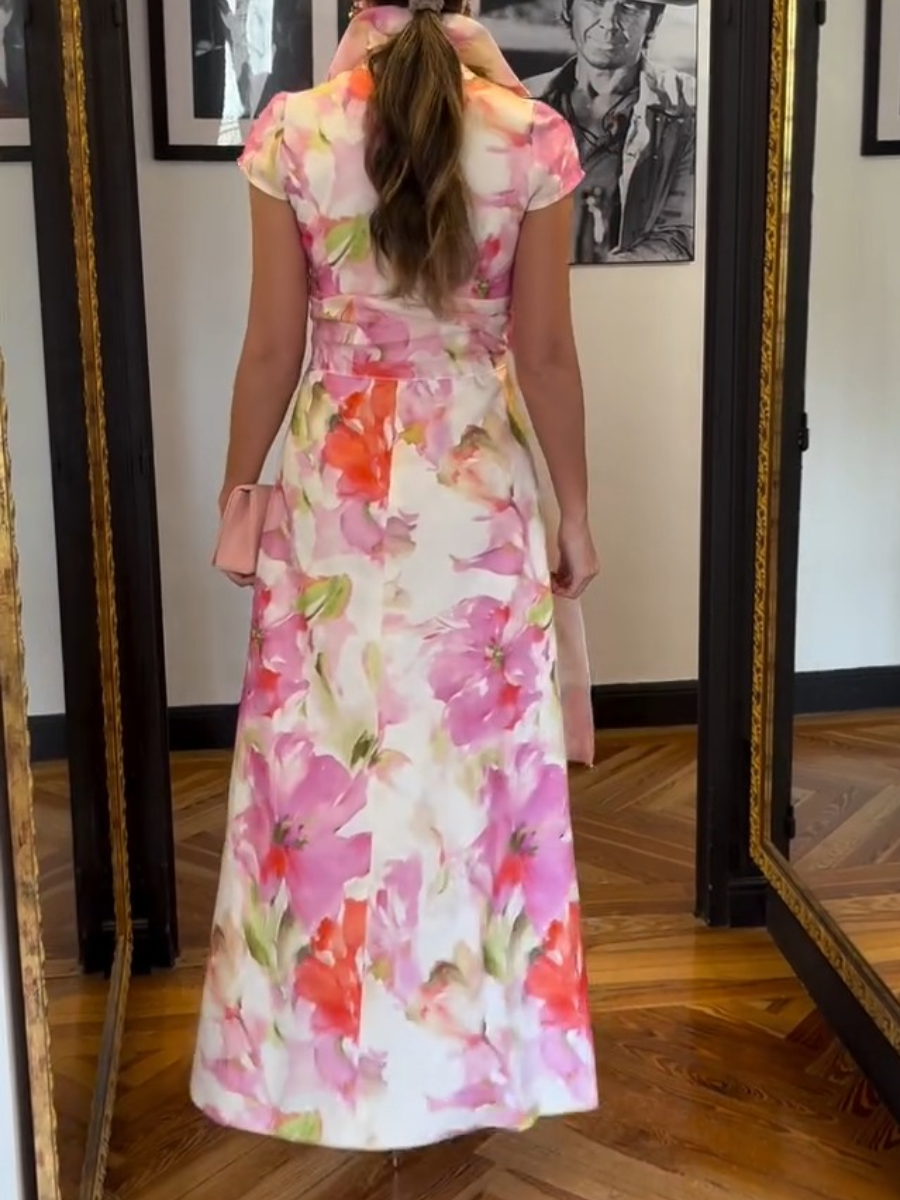 Royal Flower Buttoned Maxi Dress