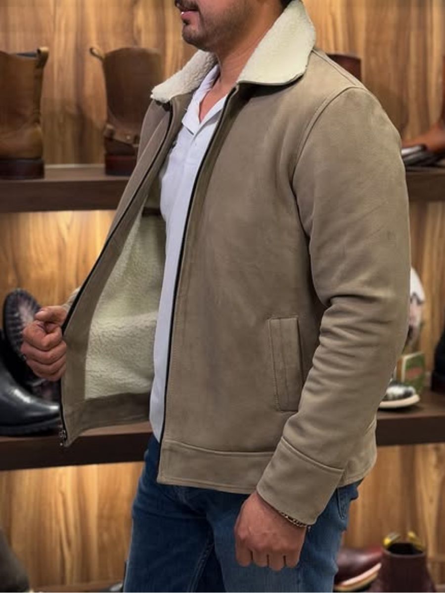 Faux Fur Suede Borg Lined Jacket