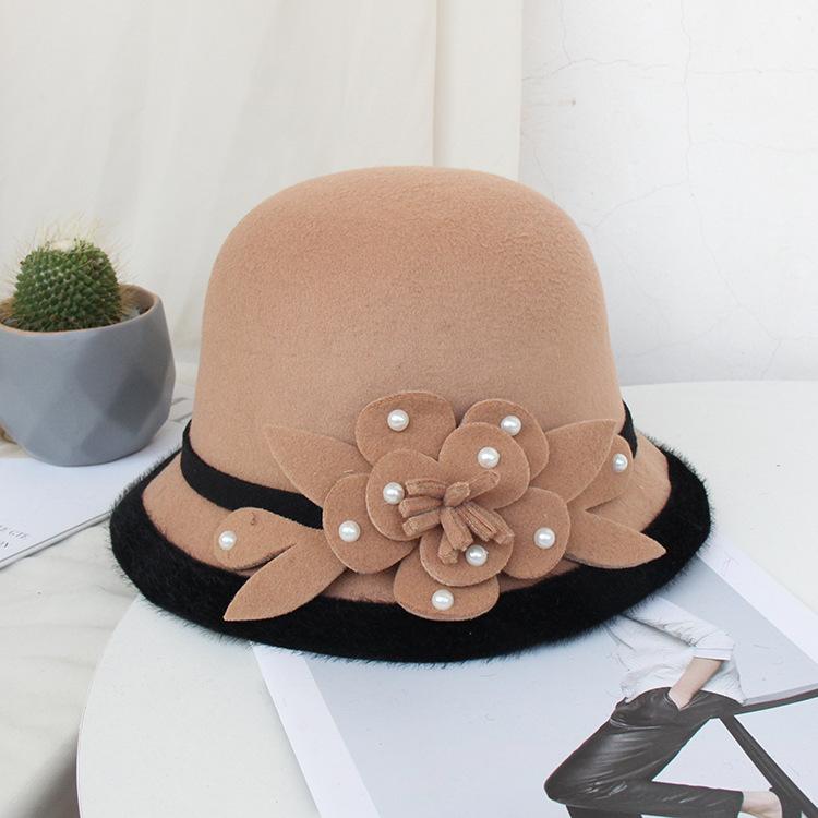 New woolen beaded flower hat