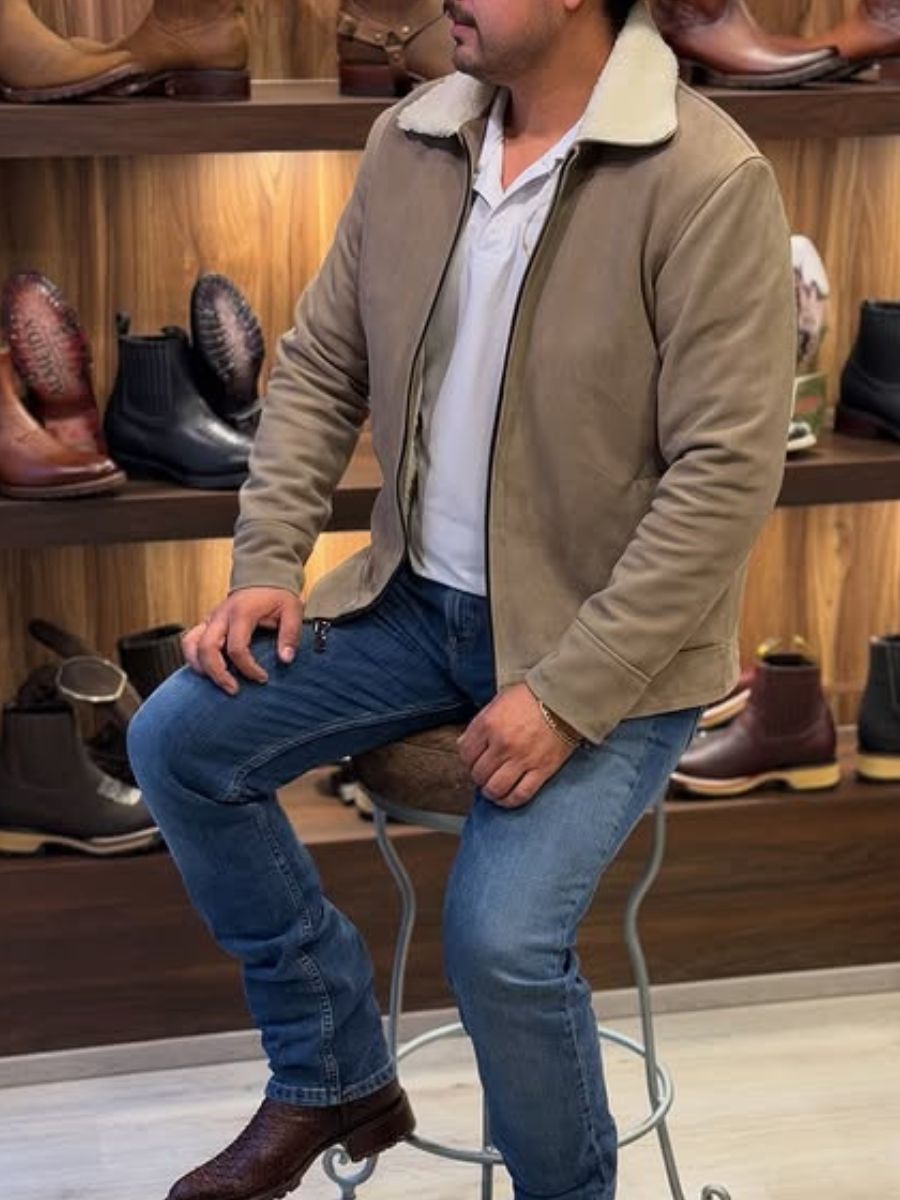 Faux Fur Suede Borg Lined Jacket