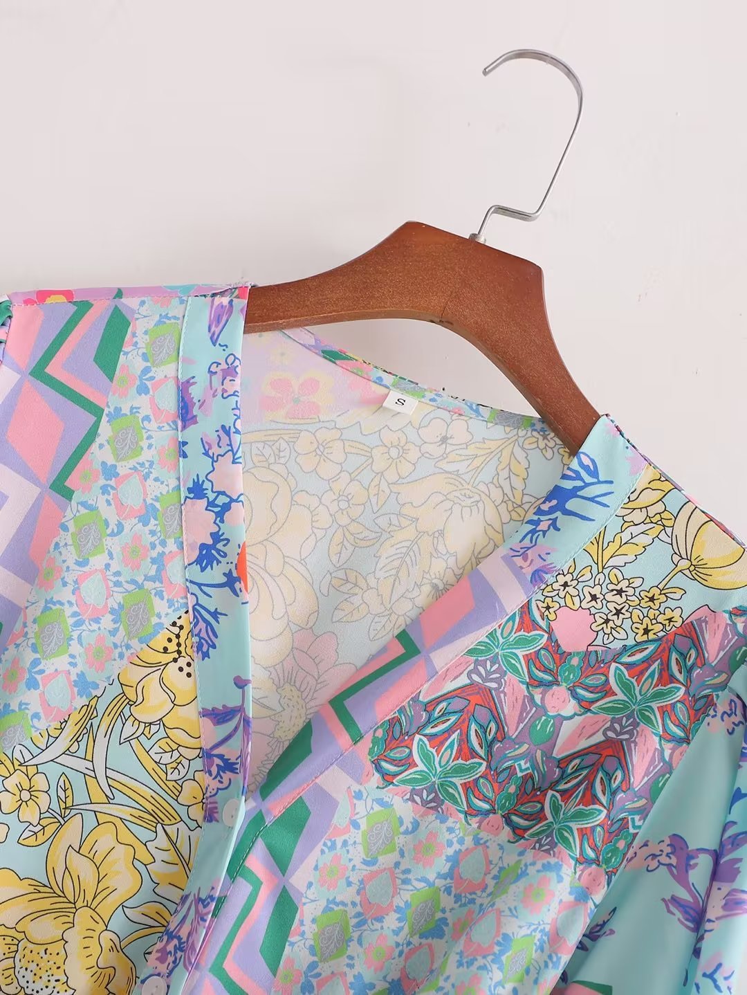 Patchwork bandeau dress, blue/pink